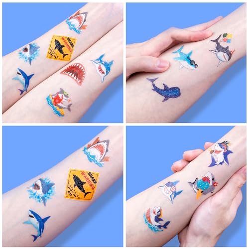 96 PCS Shark Pre-Cut Temporary Tattoos for Kids | Super Cute Shark Themed Birthday Party Favors, Supplies, Decorations, Cute Ocean Animal Tattoo Stickers, School Rewards Prizes & Gifts for Boys Girls