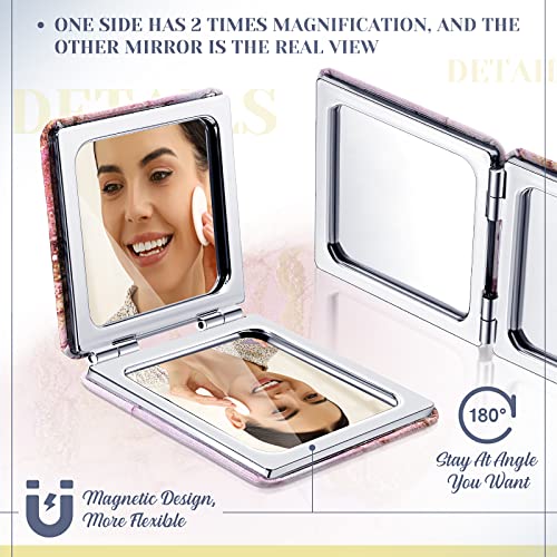 Cindeer 20 Pcs Compact Mirror Bulk Small Purse Portable Pocket Hand Double Sided Magnifying Makeup Mirror Square with 2X 1x Magnification for Girls Woman Mother Travel
