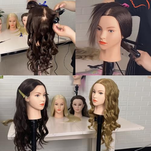 Mannequin Head with 80% Human Hair,26"-28" Cosmetology Human Hair Mannequin Head Hairdressers Practice Doll Head for Hair stly with Free Clamp Holder (#4 Dark Brown)
