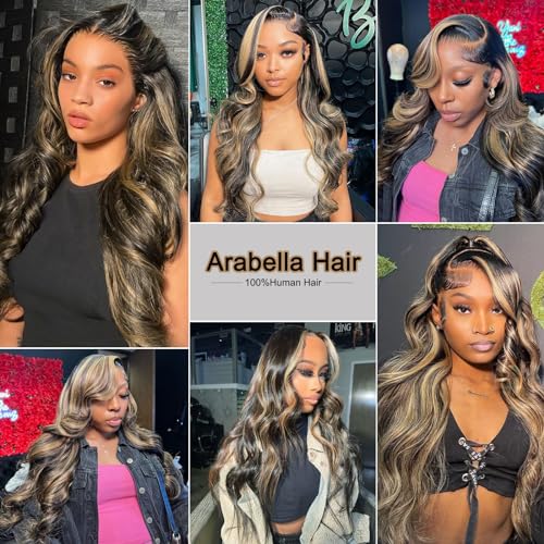 Arabella Balayage Lace Front Wig Human Hair 13x4 Rear to Go Glueless Wig 210% Density Body Wave Wigs 12A Balayage HD Lace Frontal Wig Pre Plucked With Baby Hair (22inch, 13X4 Body Wave)