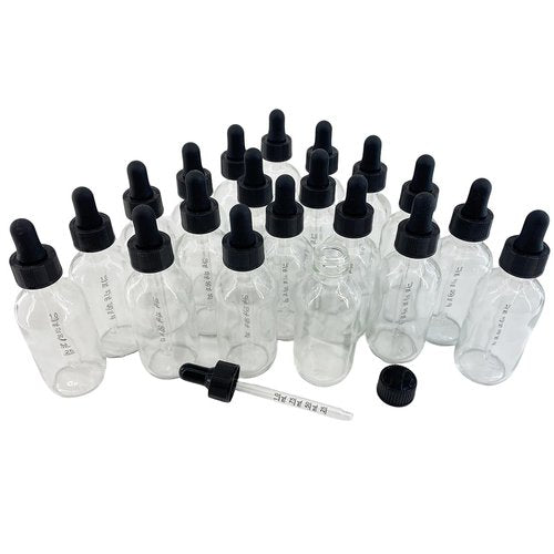 Parfumlism Dropper Bottles 2 oz with Scale - 20 Pcs Gold Collar Clear Glass Dropper Bottles for Oils, Beard Serums and Homeopathic Solutions, Leak-Proof