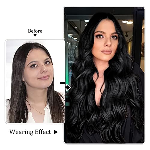 Black Hair Extensions, 20 Inches Soft Synthetic Curly Hair Extensions Clip ins (Color: Black)
