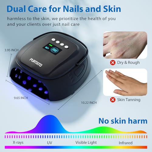 126W Cordless Rechargeable UV LED Nail Lamp with Large Space, Handle and Foot Rest, Fast Curing Gel Nail Dryer with 4 Timers for Salon and Home (Matte Black)
