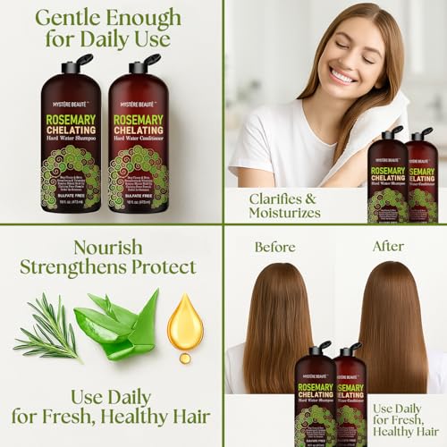 MYST?RE BEAUT? Rosemary Chelating Shampoo and Conditioner Set ? Sulfate Free Hard Water Hair Care with Biotin, Keratin & Tea Tree ? Clarifying & Strengthening Duo for Hair Growth ? 16 oz Each