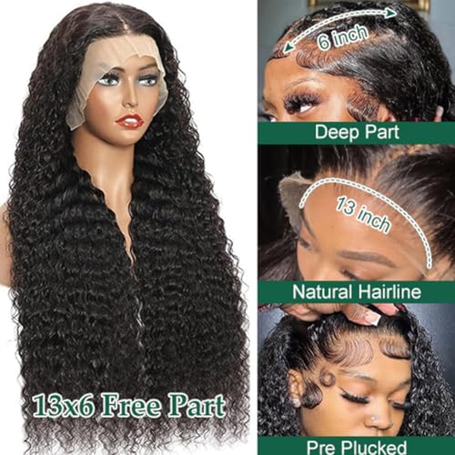 ITODAY 30 Inch Curly Lace Front Wigs Human Hair 200% Density 13x6 HD Lace Frontal Wigs Human Hair Pre Plucked Deep Wave Curly Glueless Wigs Human Hair for Women