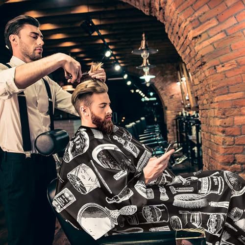 Barber Cape - 12pcs Waterproof Hair Cutting Cape with Snap Closure, Anti-Static Salon Apron for Women, Men, Kids - Professional & Home Use White and black pattern