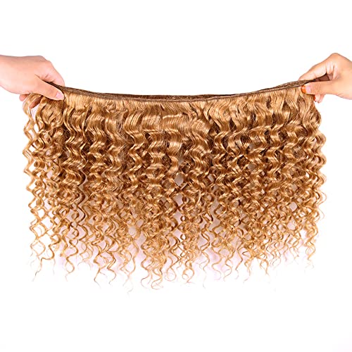 #27 Blonde Bundles Human Hair Deep Wave Bundles 34 34 34 Inch 3 Bundle Unprocessed Brazilian Virgin Hair Honey Blonde Deep Wave Human Hair Extensions 50 Gram Per Bundle