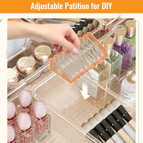 Expandable Drawer Organizer Tray from 11¡± to 19.1¡±, Adjustable Silverware in Drawer Holder, Clear Plastic Drawer Storage with Sliding Dividers for Utensil, Cosmetics, Toiletries, Offices