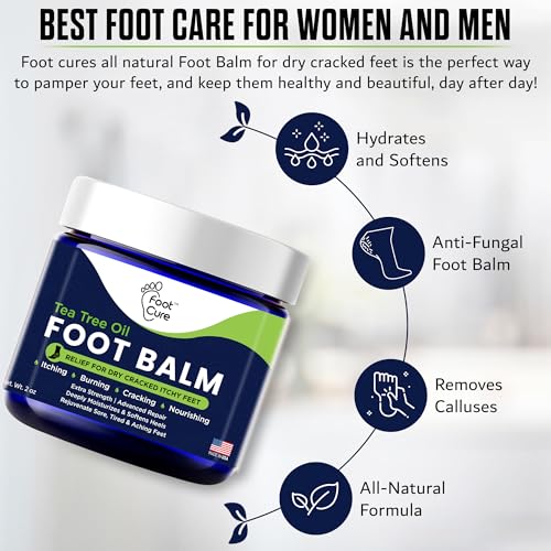 FOOT CURE Tea Tree Oil Balm ? Moisturizer for Dry Cracked Feet ? Instantly Hydrates & Soothes Irritated Skin & Athlete's Foot ? Best Foot Care for Women and Men (Pack of 2)