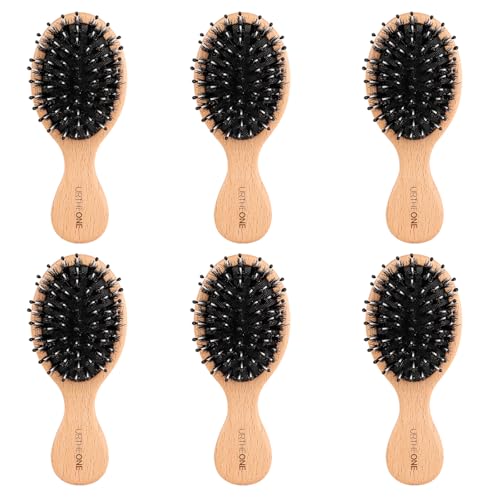 URTHEONE 6 Pcs Hair Brush Mini Boar Bristle Hairbrush, Pocket Travel Small Paddle Hair Brush for Men Women Kids Thick Curly Thin Long Short Wet or Dry Hair Detangle Massage Add Shine