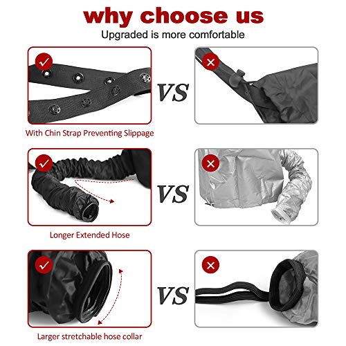 Bonnet Hood Hairdryer Attachment - Upgraded Hair Dryer Bonnet with Chin Strap and Longer Extended Hose More Easy to Enjoy Styling, Curling and Hair Deep Conditioning, Free Carrying Case Hooded Dryer.