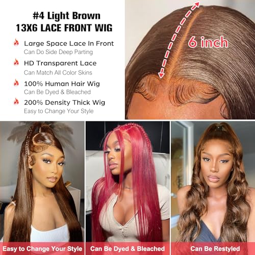 Wonder Girl 28 Inch Chocolate Brown Lace Front Wig Human Hair Pre Plucked, 13x6 Straight Frontal Wigs Human Hair Hd Lace, Glueless Lace Front Wigs Human Hair Colored With Baby Hair
