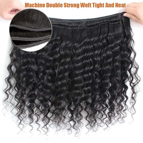 12A Deep Wave Bundles Human Hair Wet and Wavy Bundles 100% Unprocessed Brazilian Virgin Human Hair Weave 3 Bundles Deep Curly Bundles Remy Human Hair Extension Natural Black Color 22 24 26 Inch