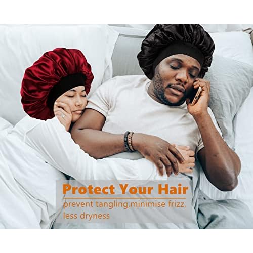 Bonnet for Men,Hair Bonnet for Sleeping,Double Layer Satin Bonnets for Black Women Curly Hair Braids,Reversible Sleep Cap (Large,Black/Black)
