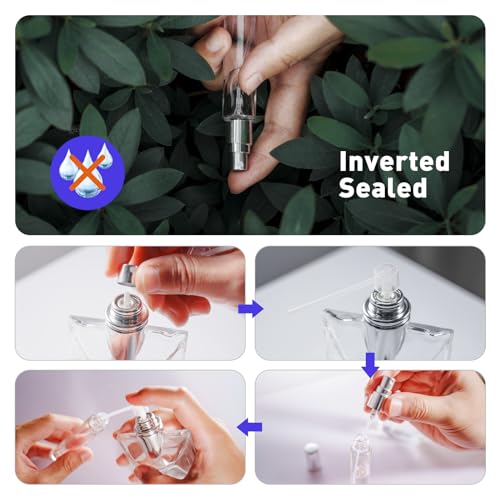 Travel Perfume Bottle Refillable, 16pcs 10ML Mini Glass Perfume Containers with Funnel and Label, Empty Portable Leak-proof Fragrance Bottles Spray Atomizer Pump Bottle Kit for Toiletries