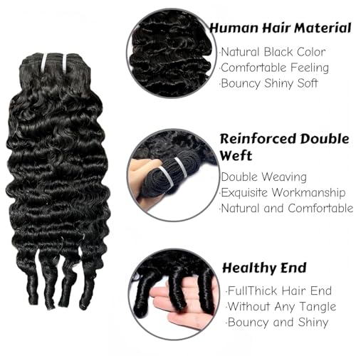 Curly Bundles Human Hair 20 22 24 Inch 12A Grade 100% Unprocessed Brazilian Virgin Hair Weave with Spriral End 3c4a Quick Weave Real Human Hair Natural Black Hair Extensions