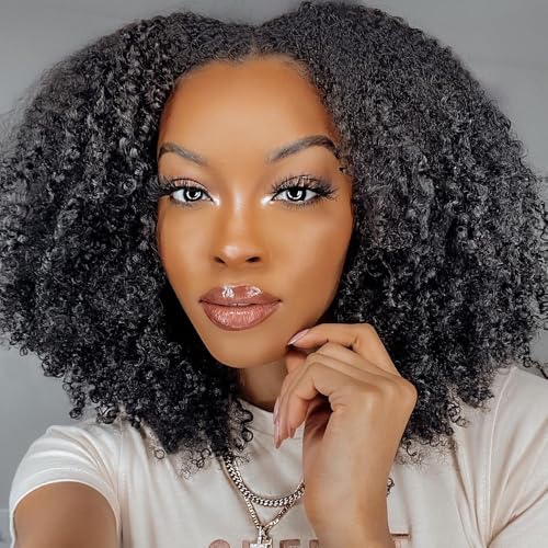 V Part Wig Human Hair Afro Kinky Curly Wig No Leave Out Brazilian Human Hair Wig For Black Women Beginner Friendly 200% Density Upgrade U Part Kinky Curly Wigs 22Inch