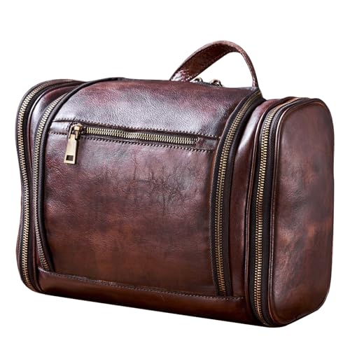 Toiletry Bag For Men, Genuine Leather Toiletries Organizer, Large Travel Hanging Toiletry Bag Water-resistant Bathroom Shaving Kit for Cosmetics, Makeup Case Travel Dopp Kit