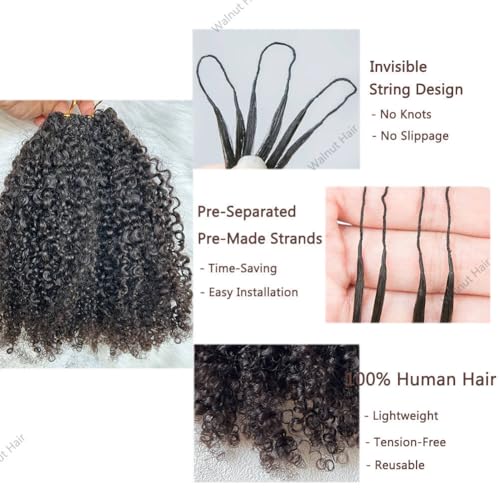 Knotless Pre Separated Crochet Human Hair Extensions Afro Kinky Curly Mongolian Virgin Braiding Hair Invisible Pre Looped Feather Braids Bundles For Black Women Walnut Hair 18inch 120g