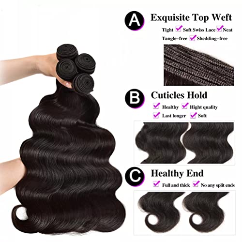 YISEA Body Wave Bundles Human Hair 4 Bundles (26 24 22 20 inches) 12A Brazilian Virgin Human Hair Body Wave Bundles Natural Color 100% Unprocessed Brazilian Hair Weave Extensions