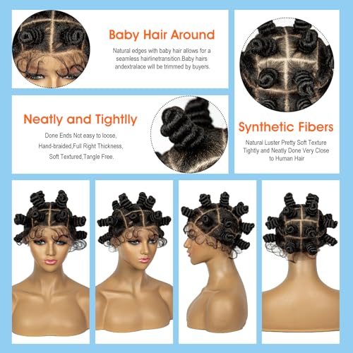Bantu Knots Wig Braided Wigs for Black Women Transparent HD Full Lace Knotless Box Braided Wig Loc Wig Synthetic Lace Front Braided Wigs with Baby Hair Handmade Faux Locs Wig