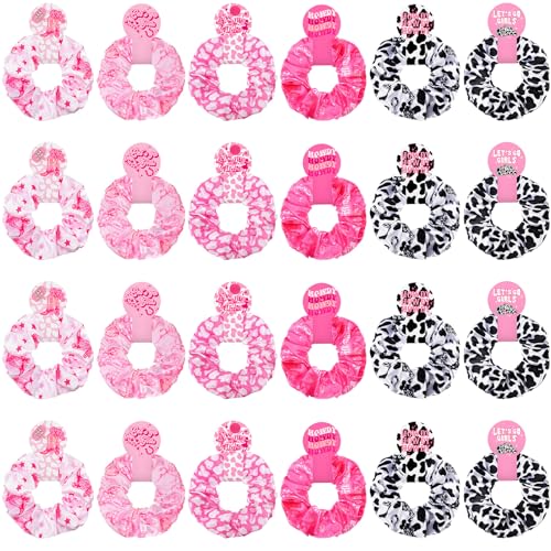 Lyrow 24 Pcs Cowgirl Western Cow Print Scrunchies Let's Go Hair Scrunchies Disco Cow Print Hair Accessories Ponytail Holder Ropes for Elastic Ties Bride Bachelorette Party Supplies Favors