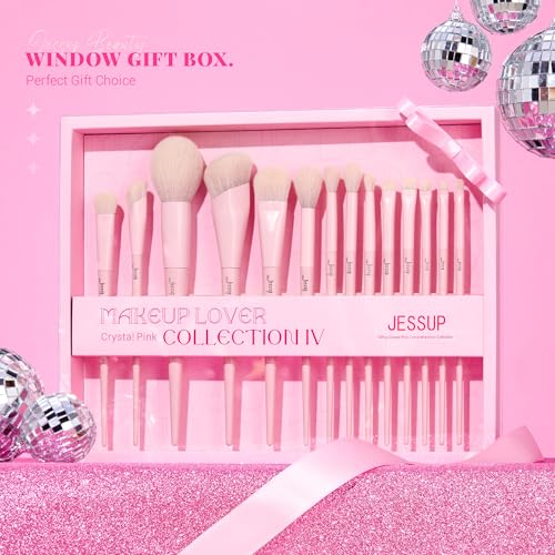 Jessup Pink Makeup Brushes Set 14Pcs Make up Brushes Premium Vegan Foundation Concealer Blush Eyeshadow Eyeliner Powder Highlighter Blending Face Brush Set with Gift Box, T495-G