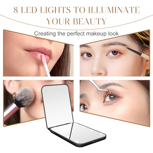 Compact Mirror, 1X/3X Magnification LED Pocket Mirror with Nternal BIattery, Pink Mini Mirror for Purse, Pocket,Travel and Present