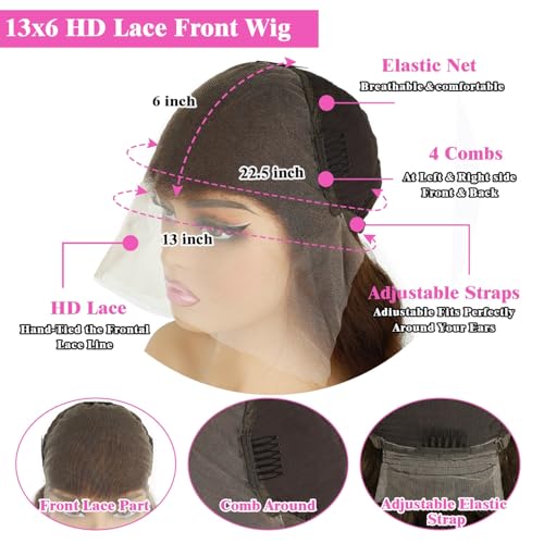30 Inch Chocolate Brown Lace Front Wig Body Wave Brown Wig Human Hair Pre Plucked for Women 13x6 Brown Glueless Human Hair Wig