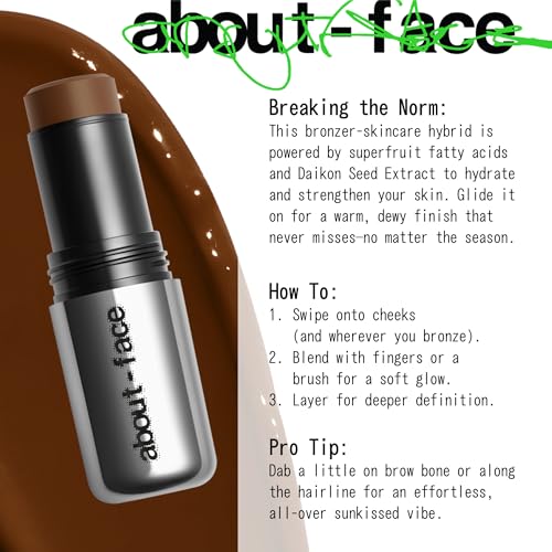 about-face Beach Freak Bronzer Stick Surf Curse? Ultra-Creamy, Vegan Bronzer & Contour Stick with Skincare Benefits ? Dewy Finish ? Hydrating Formula with Daikon Seed Extract ? Medium