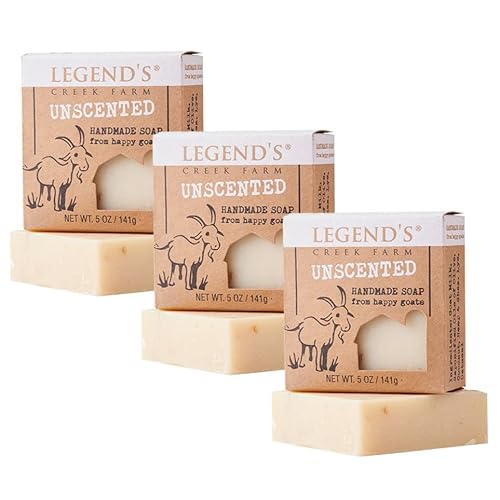 Legend's Creek Farm Goat Milk Soap - Cleansing Moisturizing Bar for Hands and Body - 5 Oz Creamy Lather, Nourishing, Gentle Natural Soap for Sensitive Skin, Handmade in USA (Unscented, Pack of 3)