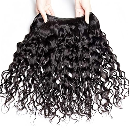 Foruiya Water Wave 4Bundles(50g/bundle) with 4X4 Lace Closure Curly Wave Human Hair Bundles with Lace Closure Brazilian Wet and Wavy Bundles with Closure (12/12/12/12+12" Closure)