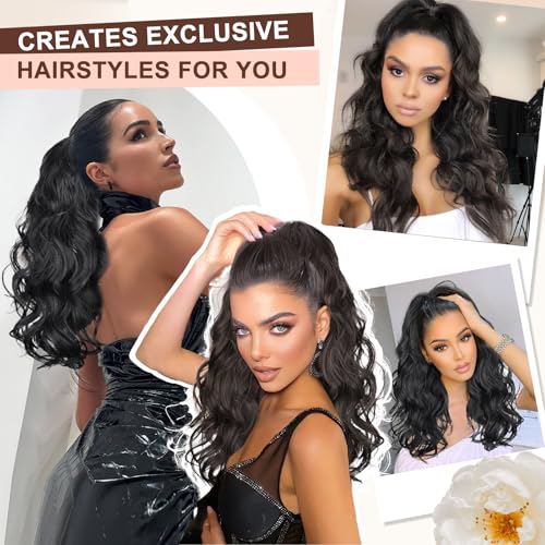 AISI BEAUTY Dark Brown Ponytail Extension, 20 inch Long Wavy Curly Claw Clip Ponytail Hair Extensions, Natural Synthetic Hairpiece for Women Daily Wear