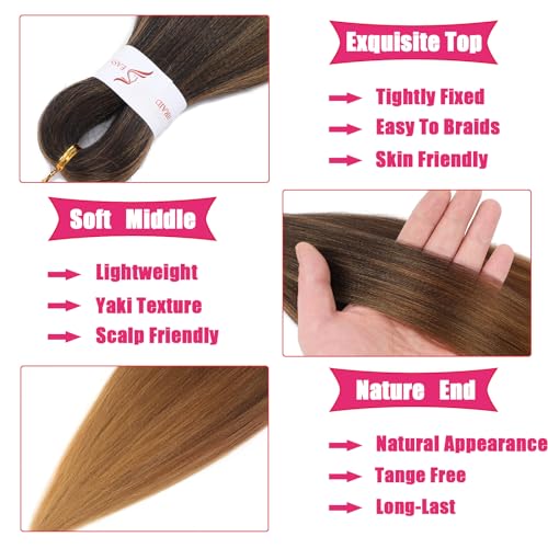 Ombre Braiding Hair Pre stretched 18 Inch 8 Packs Pre stretched Braiding Hair For Twist Long Yaki Texture Professional Synthetic Hair Extension Itch Free Hot Water Setting(18", T1B/30/27#)