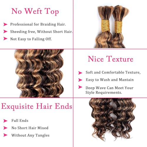 Deep Wave Human Braiding Hair for Boho Braids Highligth Bulk Human Hair for Braiding Brazilian Wet and Wavy Curly Human Hair Braiding Hair Extensions No Weft Bundles for Braiding 20inch 2 Bundles 100g