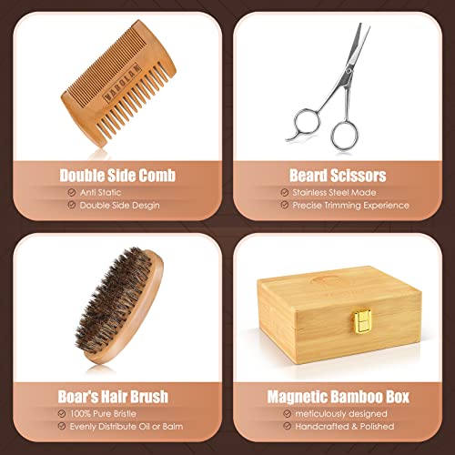 Beard Grooming Kit, Birthday Gifts for Men with Beard Oil, Balm, Brush, Wash, Wax, Comb, Scissors, 1 fl oz