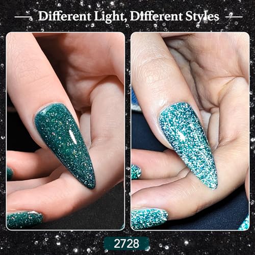 GAOY Reflective Glitter Gel Nail Polish Set for 6 Colors Including Pink Silver Red Green Colors Holographic Gel Polish Kit for Salon Manicure and Nail Art DIY at Home