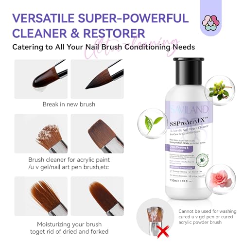 SAVILAND Acrylic Nail Brush Cleaner: 5 OZ Large Capacity Acrylic Brush Cleaner Castor Oil Nail Brush Cleaner Conditioner Restorer with Nail Cleaning Pads & Dappen Dish for Acrylic Nails Home Salon DIY