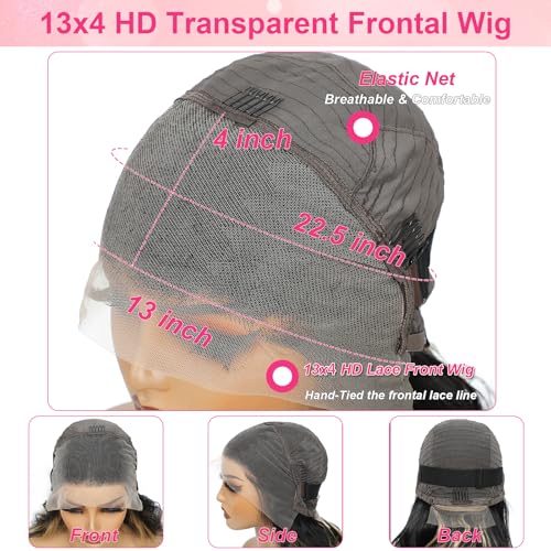 FB/27 28 Inch Highlight Balayage Wig Human Hair 13x4 HD Lace Front Wigs Body Wave Ash Blonde Omber Lace Front Wigs Human Hair Pre Plucked for Black Women 180% Density