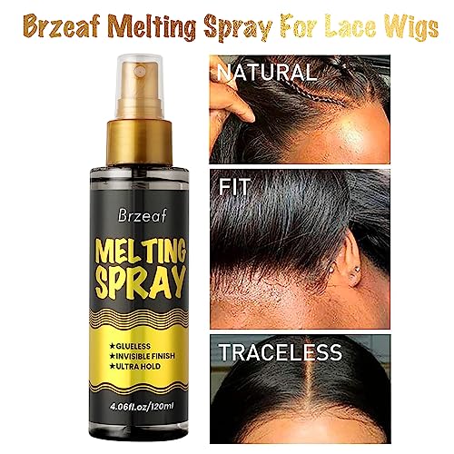 Brzeaf Lace Melting Spray and Holding Spray(120ml), Extreme Hold & Glueless, Melting Spray for Lace Wigs, Strong Natural Finishing Hold, Dries Quickly, Wig Melting Spray & Hair Adhesive for Wigs