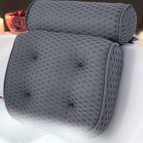 AEROiVi Luxury Bath Pillows for Tub£¬Bath Pillow Bathtub Pillows for Head and Neck Support Bath Cushion Made from Soft Spacer Mesh Material with Suction Cups,Gray