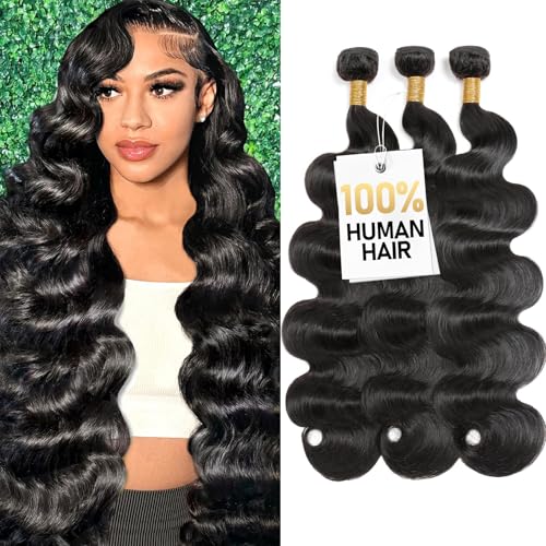 Body Wave Bundles Human Hair 22 24 26 Inch 3 Bundles Human Hair 300g 100% Unprocessed Brazilian Virgin Raw Hair Extensions Natural Black Weave Real Human Hair Bundles for Women
