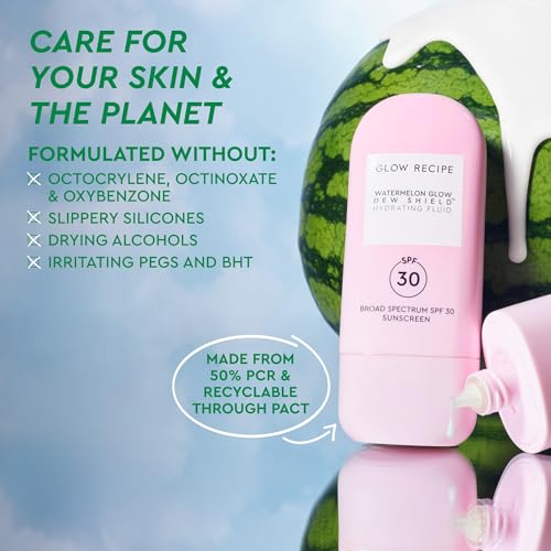 Glow Recipe Dew Shield Korean Face Sunscreen SPF 30 - Hydrating Moisturizer & Dewy, Lightweight Sunscreen - Formulated with Broad Spectrum UV Protection with No White Cast or Pilling (15ml)