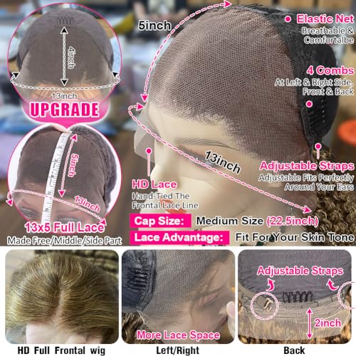 CYNOSURE 13x5 Highlight Ombre Deep Curly Lace Front Wigs Human Hair 26Inch Honey Blonde Jerry Curly Wig Human Hair HD Transparent Lace Frontal Wigs Pre Plucked 180 Density Human Hair for Women