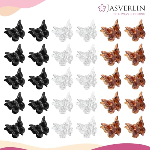 Mini Butterfly Hair Clips, 50pcs Black Brown Clear, Small Claw Clips Accessories for Women Girls Bangs, Little Butterflies Claws or Fine Thin Short Hair Bulk (Classic)