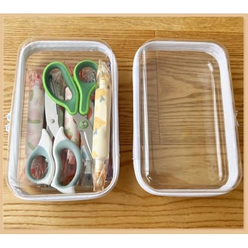 Clear Hard Shell Zipper Case, Upgraded Thicker Transparent Plastic Bins for Organizing, See Through Zipper Pouches Makeup Case, Lidded Storage Bins Organizer for Storage Cosmetics (S+S)