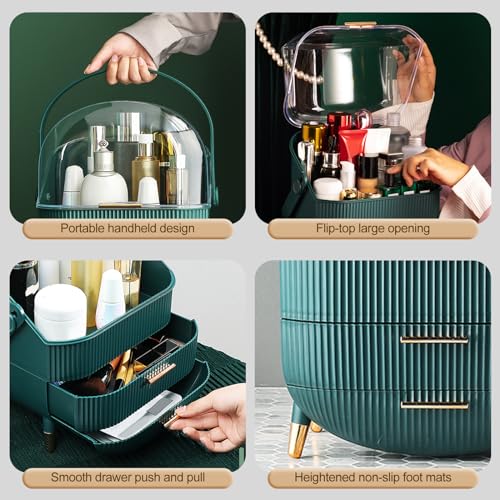 Ergocar Cosmetics Organizer Make Up Case Dustproof Cosmetic Storage Box, Cosmetics Skin Care Products Multi-Function Jewelry Organizer Case - white-1