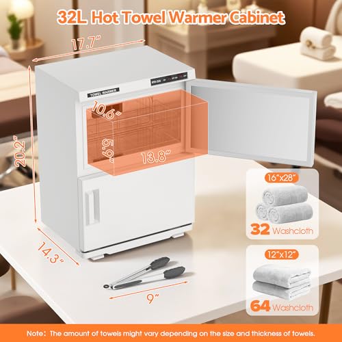 32L Hot Towel Warmer for SPA Professional Double Cabinet Towel Heater Machine for Facial, Massage, Hair Salon, Barber, Estheticians, Beauty Salon,White