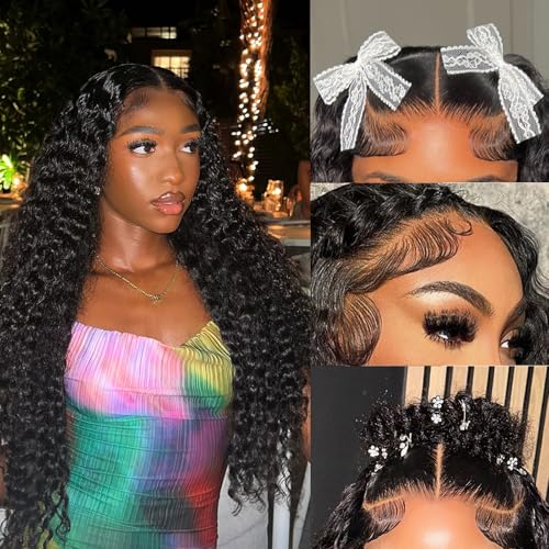 32 Inch Glueless Wigs Human Hair Pre Plucked Pre Cut 5x5 HD Lace Closure Wigs 180% Density Deep Wave Lace Front Wigs Human Hair With Baby Hair Wigs for Women Natural Black