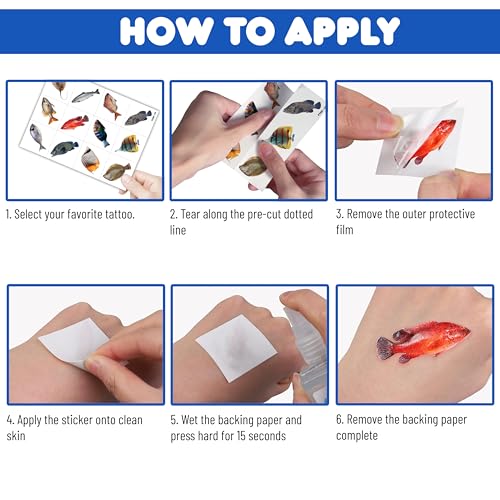 Generic Fishing Temporary Tattoos - Gone Fishing Fish Lake 96 PCS Funny Fish Themed Stickers for Kids Birthday Party Supplies, Decorations, Favors and Prizes - Cute Gifts for Boys and Girls